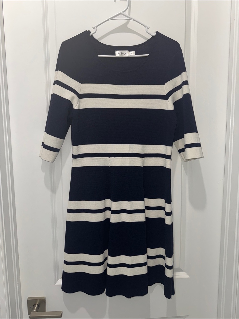 Eliza J Black and White Striped Midi Dress